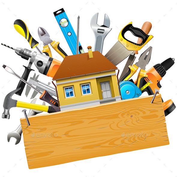 Vector Construction Tools with House by dashadima GraphicRiver